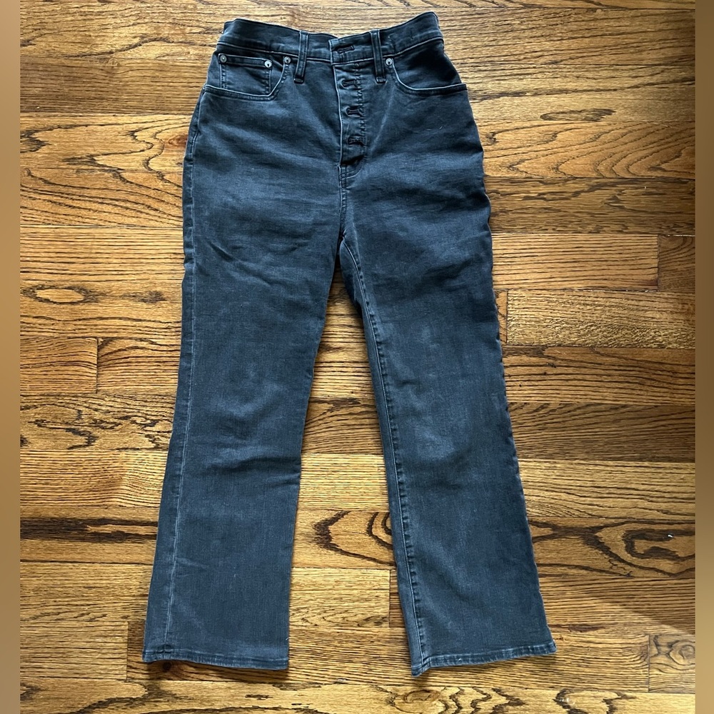 light black cropped button fly demi-boot jeans